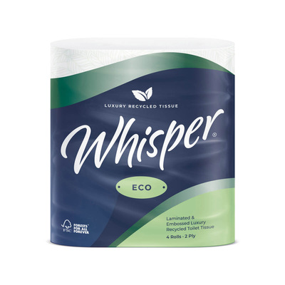 Whisper ECO luxury recycled tissue 2ply pack of 4 x10