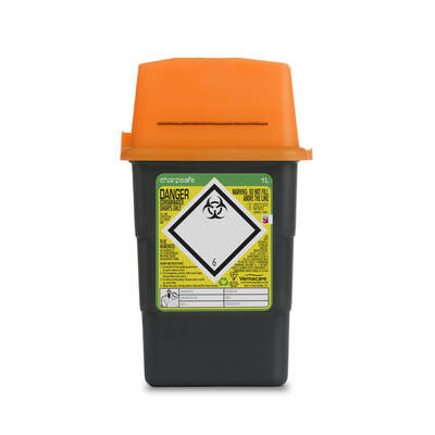 Sharp Safe 1L Grey/ Orange Lid sharps bin