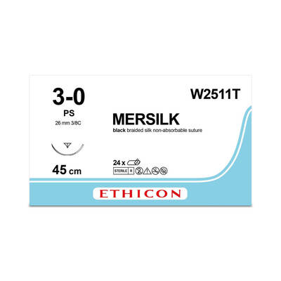 W2511T	MERSILK* Suture	26mm	45cm	black	3-0  2	3/8 circle Conventional Cutting PRIME Needle		x24	D/T x24