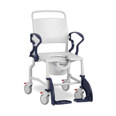 Mobile Shower/Commode Chair (150kg) - Adjustable Height, Inc Bucket Device & Bucket