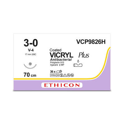 VICRYL PLUS | Braided | Undyed | 3-0 | 70cm | 1xTapercut | 17mm | 3/8C | Pack of 36