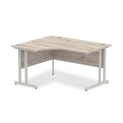 Impulse 1400mm Left Crescent Desk Grey Oak Top Silver Cantilever Leg I003819